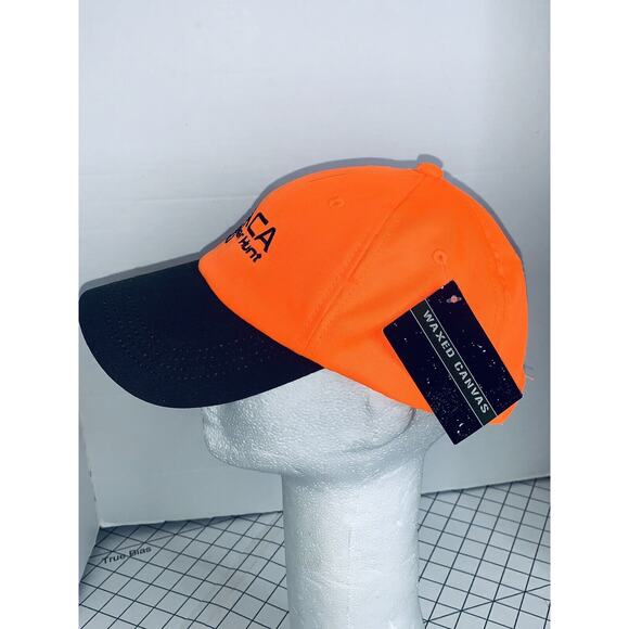 ACA Deer Hunt Blaze Orange Cap Hat Strap Back Black Curve Brim Waxed Canvas nwt - Picture 1 of 9